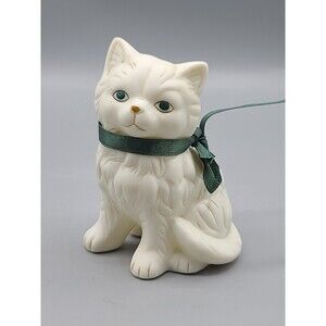 Vintage White Persian Cats Kitten Cat Figurine With Bow Blue Eyes Ceramic Gift